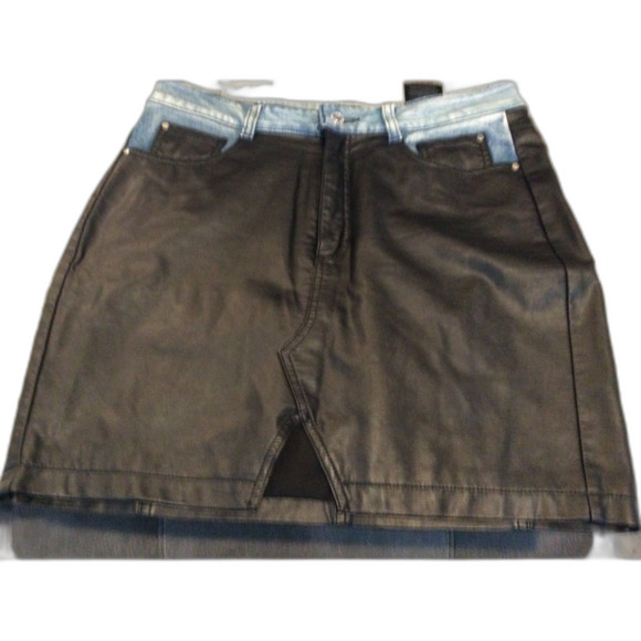 Guess LA Faux Leather Denim Mini Skirt 8 Tarra/Rebel Moto High rise - Picture 3 of 5